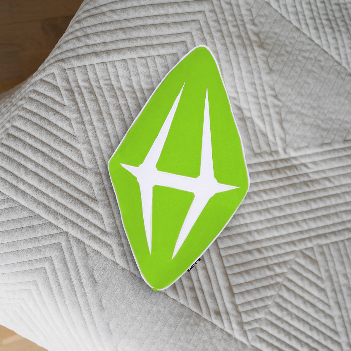 Green and white logo on a textured surface