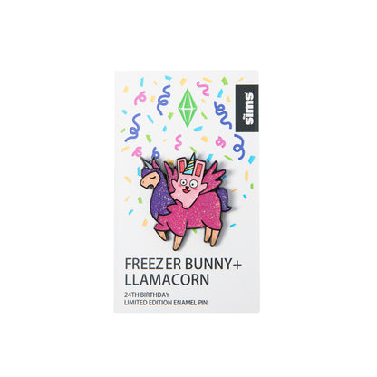 Freezer Bunny + LLamacorn Birthday Celebratory Pin